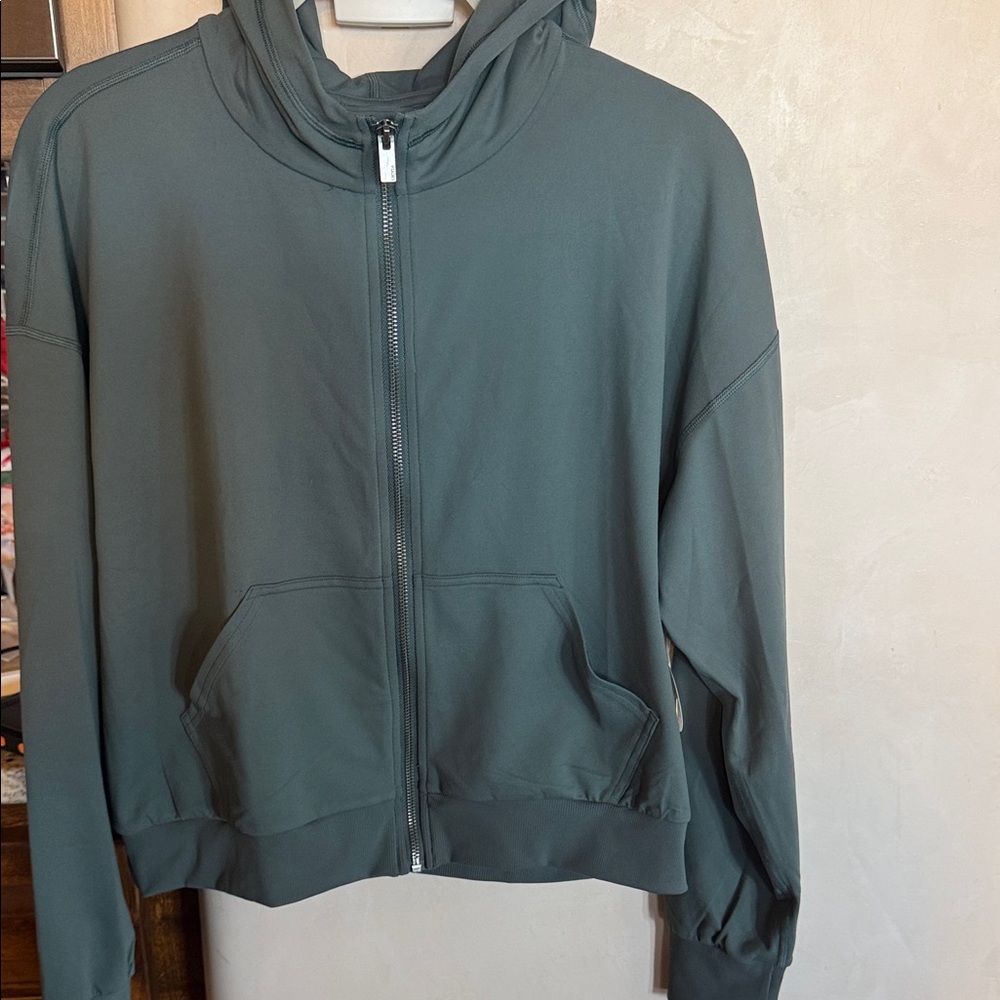 Agate Green Zip-Up Hooded Sweatshirt